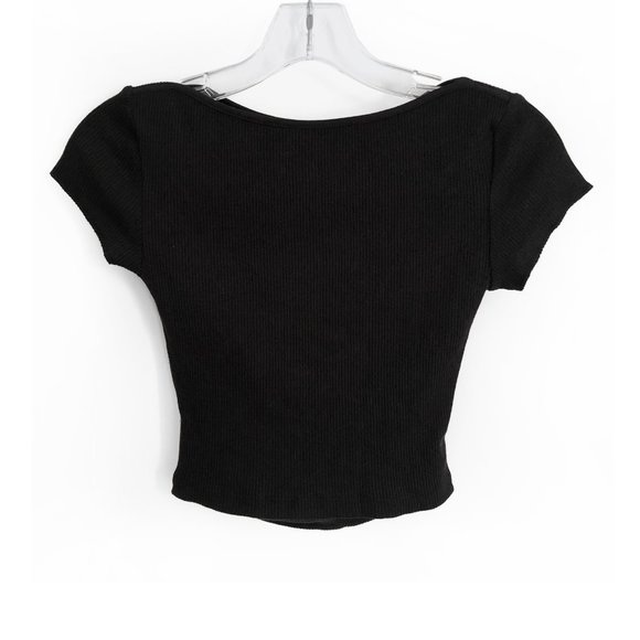 Black ribbed crop top with waist cutout baby - Picture 2 of 4